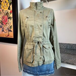 Hollister Y2K Military Style Army Green Medium Button Up Cinched Jacket